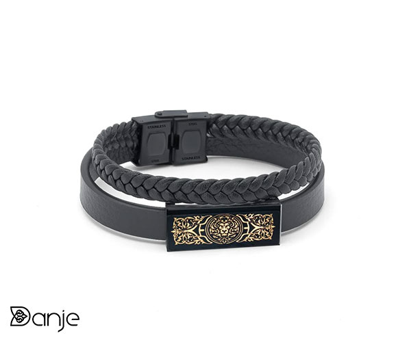 فروش آنلاین دستبند مردانه طلا با بند چرم